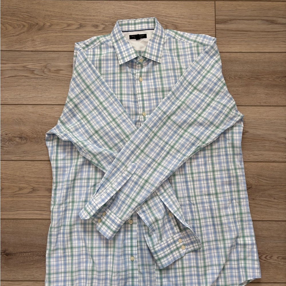 Men's Blue and Green Plaid Shirt